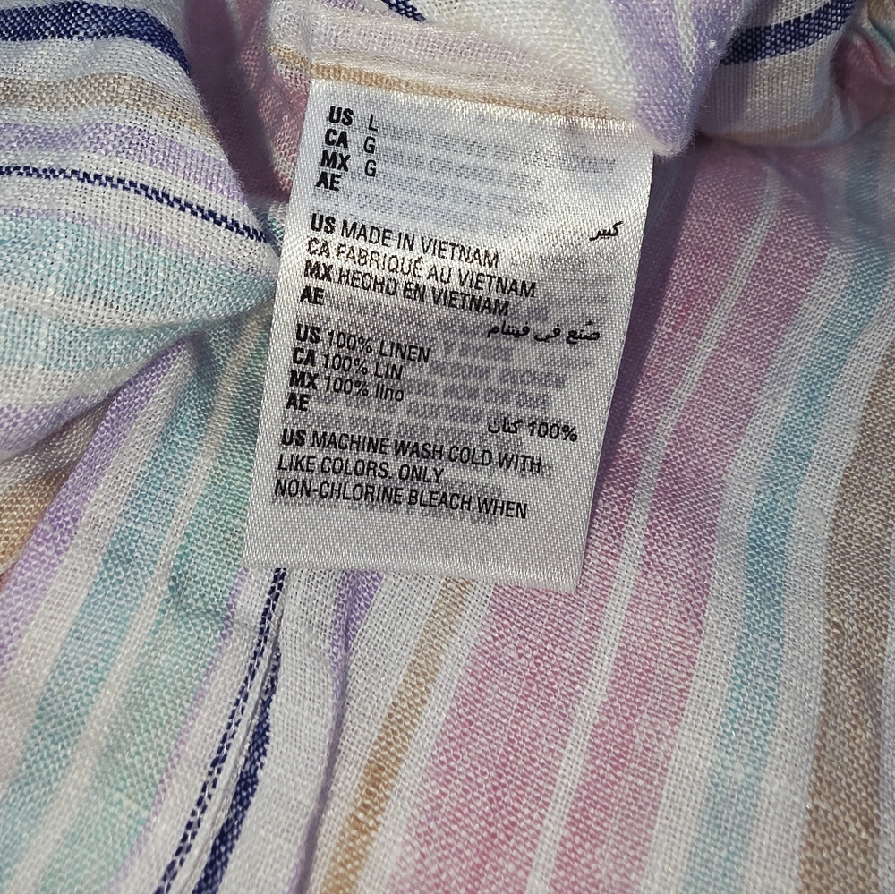 Club Room Luxury Men's Button Front Stripe Linen Shirt Pastel Size Large X-1561 - Picture 5 of 7